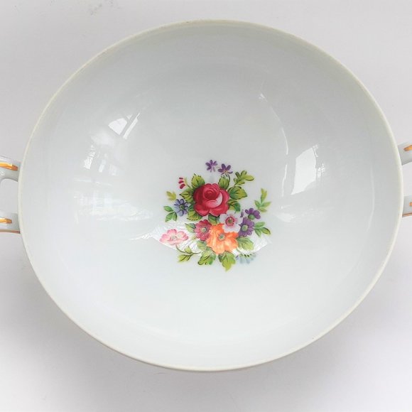 Sango China Covered Bowl Toureen 10" Japan Dresden Flowers Bouquet Gold VTG Mint - Picture 6 of 10